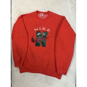 VTG Nike Sweatshirt Crewneck Gray Tag Size L Red  Embroidered Made In USA